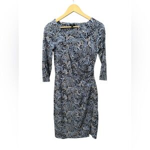 Talbots Blue and White Paisley Sheath Dress SP